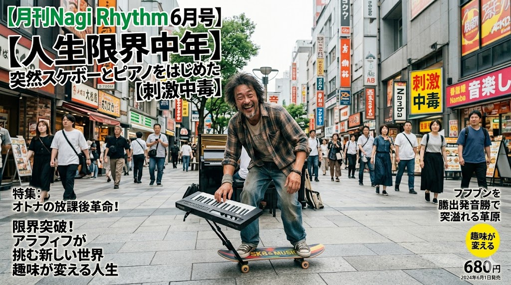 【月刊Nagi Rhythm6月号】突然スケボーとピアノをはじめた人生限界中年【刺激中毒】