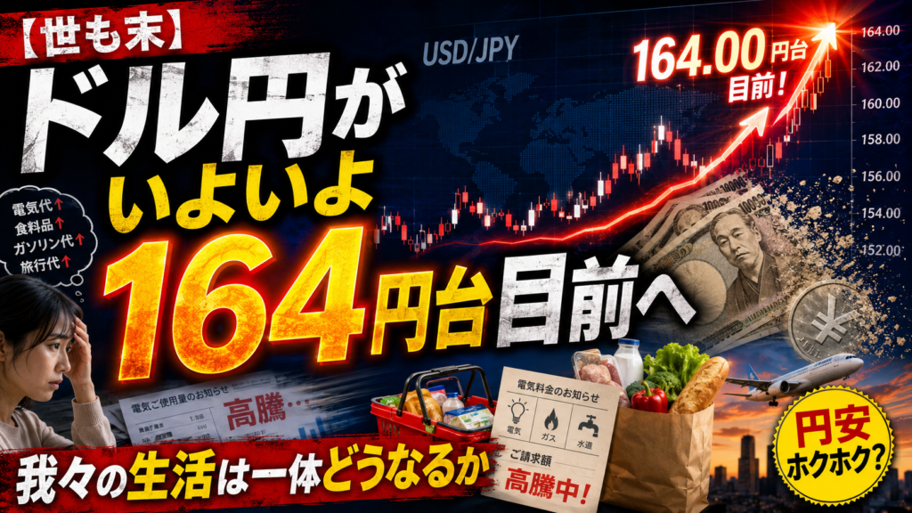 【世も末】ドル円がいよいよ164円台目前へ。我々の生活は一体どうなるか【円安ホクホク？】